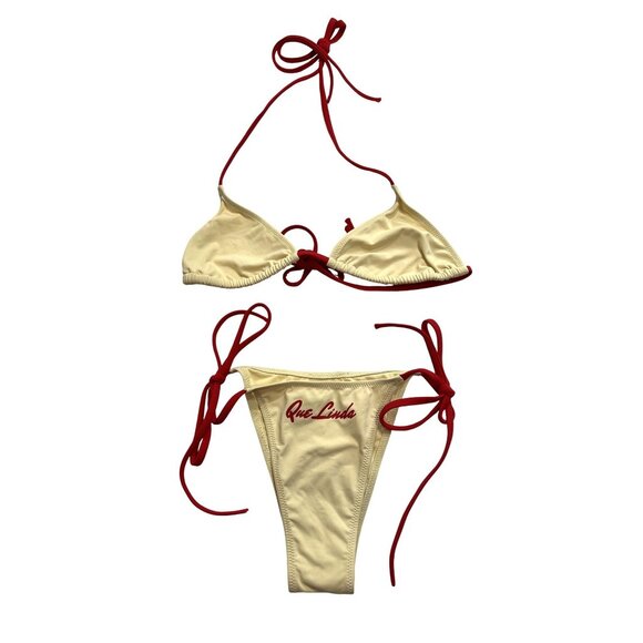 VENROY Triangle Bikini Top & Tie Side Bikini Brief in Dusty Yellow Red - Picture 1 of 5